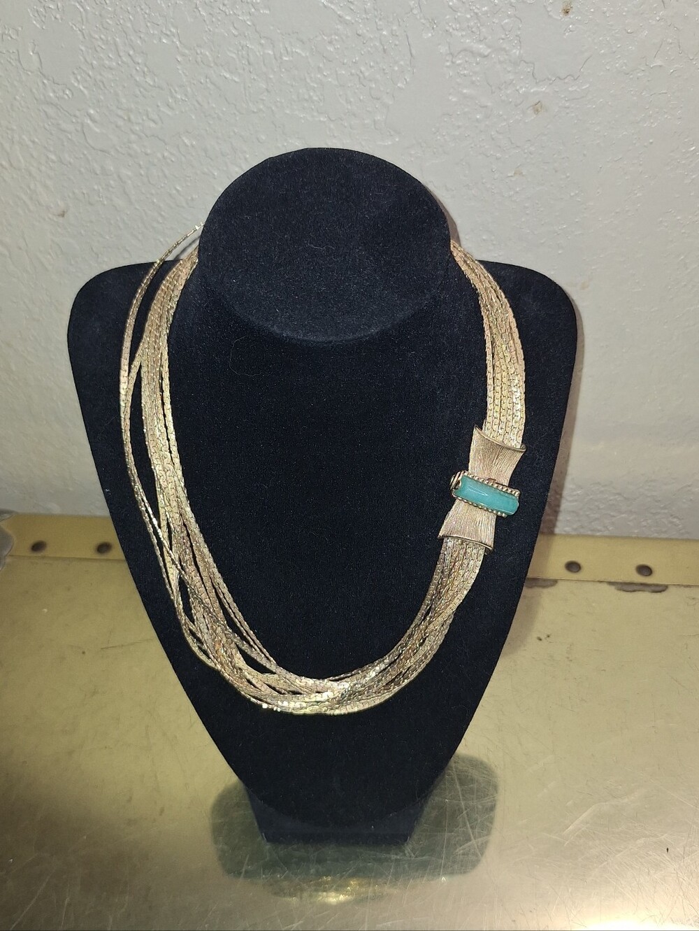 Classy Gold Tone Layered Jade 18" Necklace